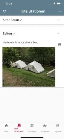 Screenshot der Ansicht 'Tote Stationen' in der App