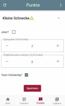Screenshot der Punkte-Seite in der App
